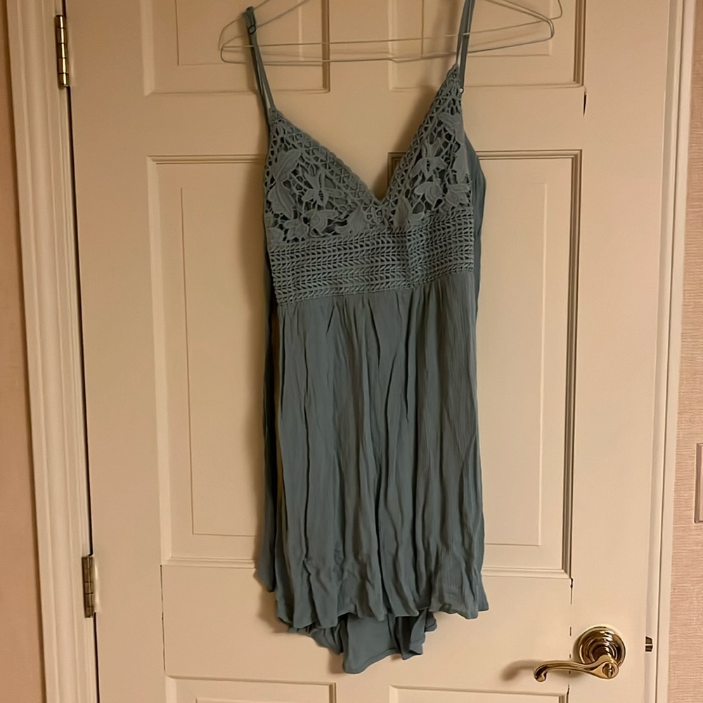 Ocean Drive Grey/Blue dress with Lace detail top & rayon crinkle skirt